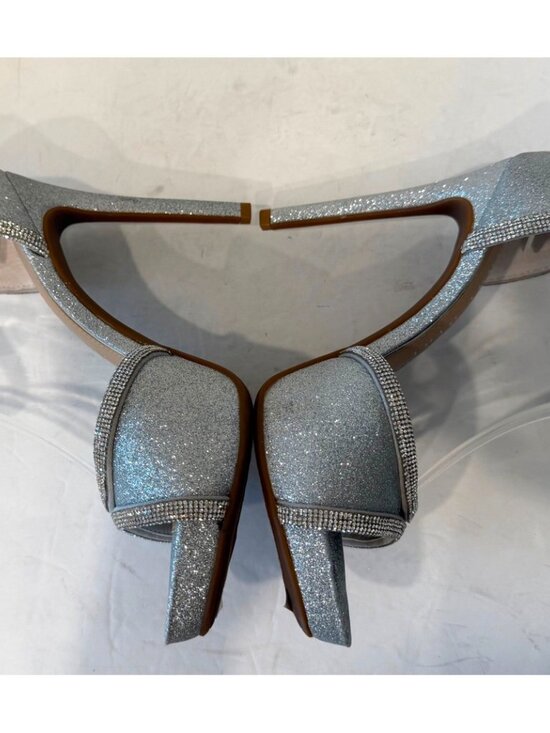 Gianni Bini Constantz Silver Glitter Stiletto Heel Ankle Strap Sandals - Picture 5 of 9